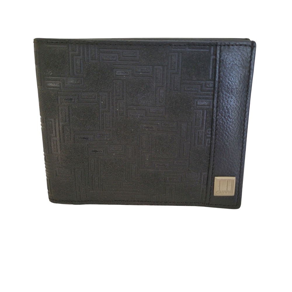 Dunhill London Mens Black Leather Geometric Maze Bifold Wallet Made in France